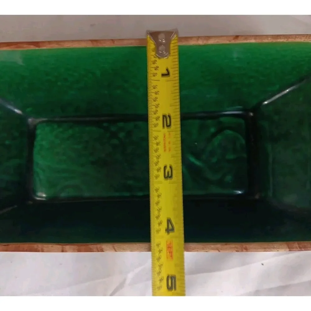 Vtg Romco Rocky Mountain Pottery Planter‎ Faux Wood Grain Green Glaze Int. READ